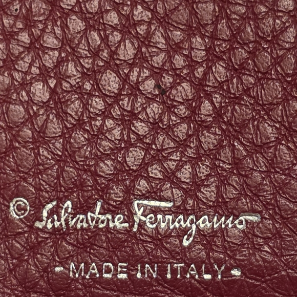 SALVATORE FERRAGAMO Burgundy Leather Ganchini Bifold Compact Wallet - Picture 9 of 16